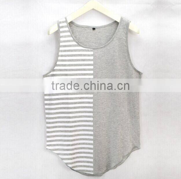 Fashion cotton tank tops stripe cotton tank tops cut & sew tank tops