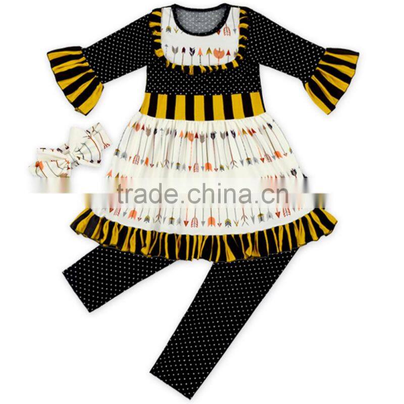 New Arrived 2pcs Children Clothing Set Stitching Printed Of Wood Ear Solid Color Leggings Cross Stitch Matching Girl Suit