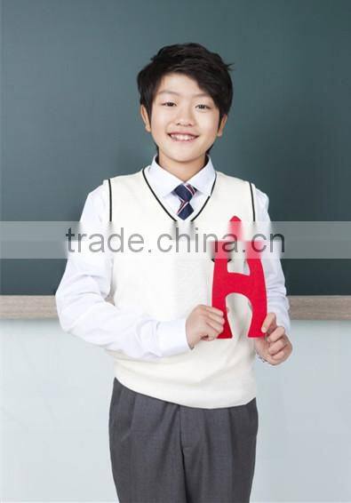 Juqian Knitwear Vest school uniform wholesale / V neck sweater kids knit vest pattern child sleeveless sweater