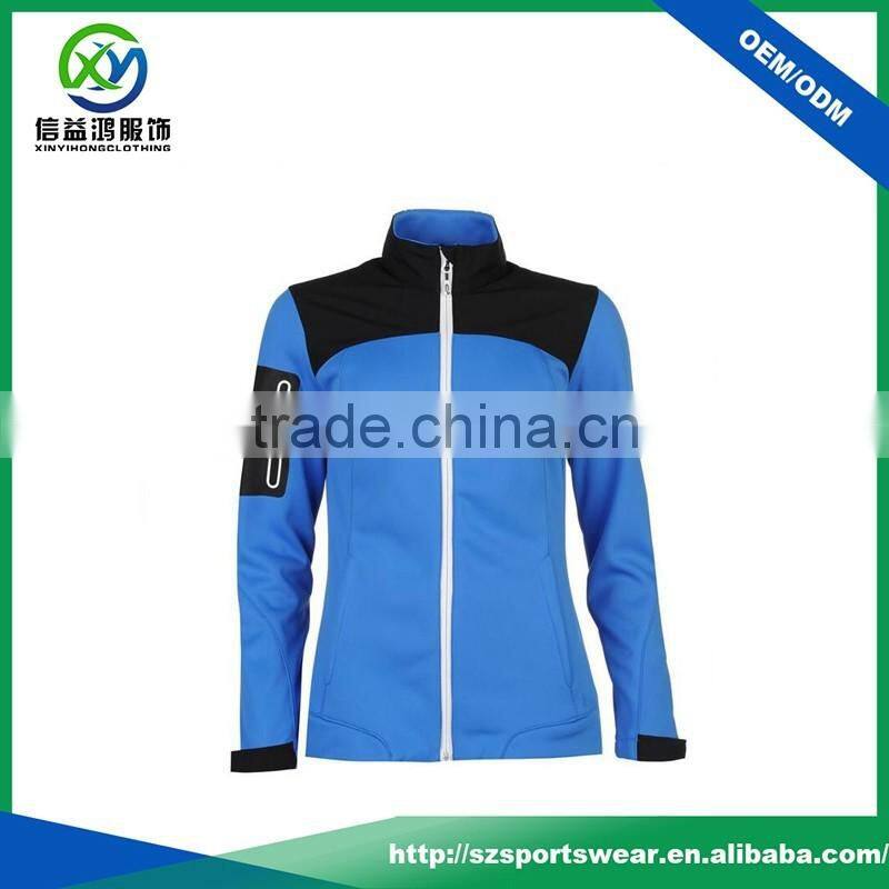 Fashional design blue with black nylon / polyester waterproof women jacket with white zipper