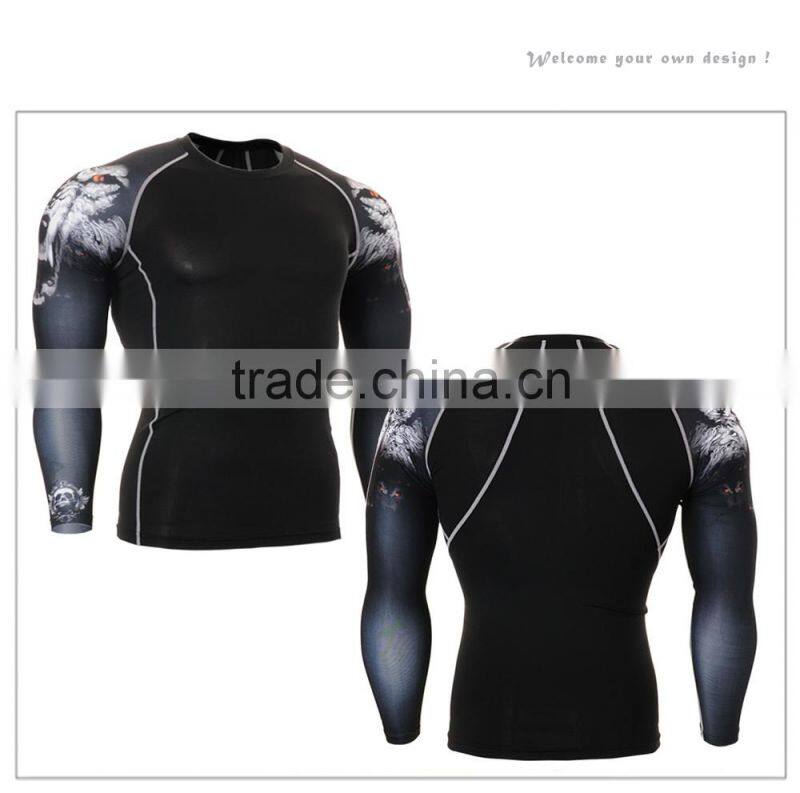 Mens fit slim tee shirt compression t-shirt boys design printing sexy cycling wear man long gym t-shirt