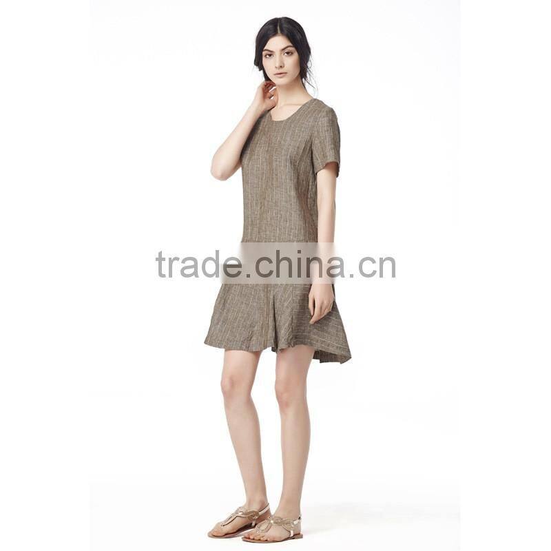 lasted design casual dress short sleeve linen for lady with good quality 2016