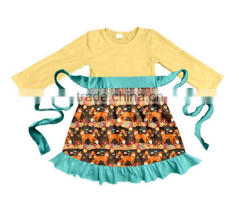CH00291YIWU BOYA Cotton milk silk ruffle dress kids clothes madam foxes prints wearing boutique dresses