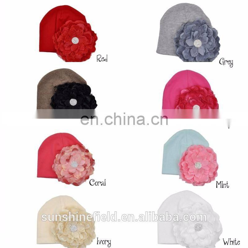 2016 Trendy Newborn Cute Hat Girl Boy Infant Hat Baby Beanies with Elegant Lace Rhinestone Peony Flower