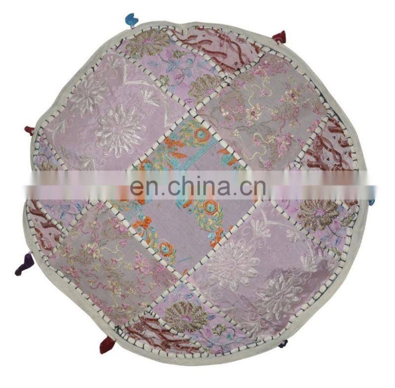 Patchwork Pouf Stool Vintage Embellished With Patchwork Living Room Ottoman Cover