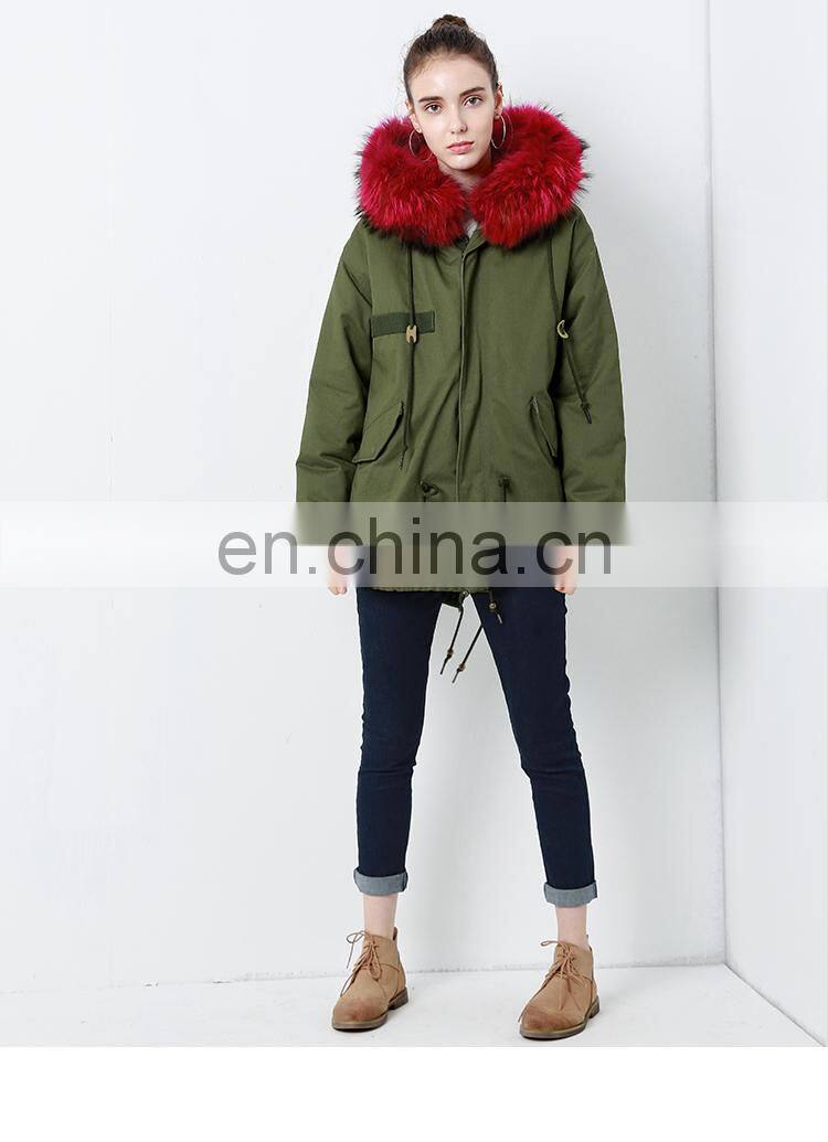 2016 Top Selling Fashion European Outwear Warm Raccoon Fur Collar Hood Winter Jacket Parka
