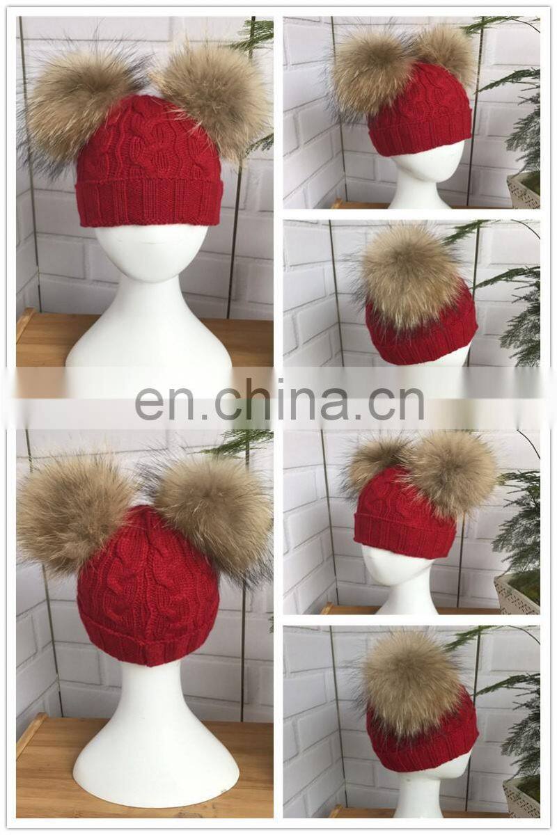 Kids Knitted Hats with Double Fur Balls Baby Cute Winter Warm Beanies Hats Baby Knitted Hat