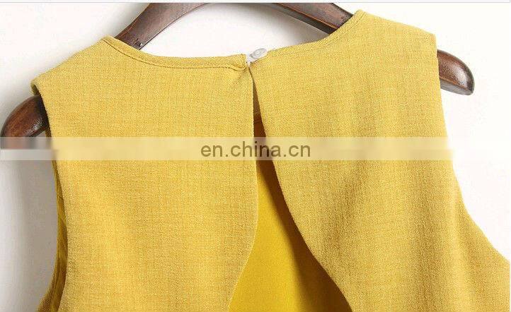 Wholesale ladies sleeveless yellow dress