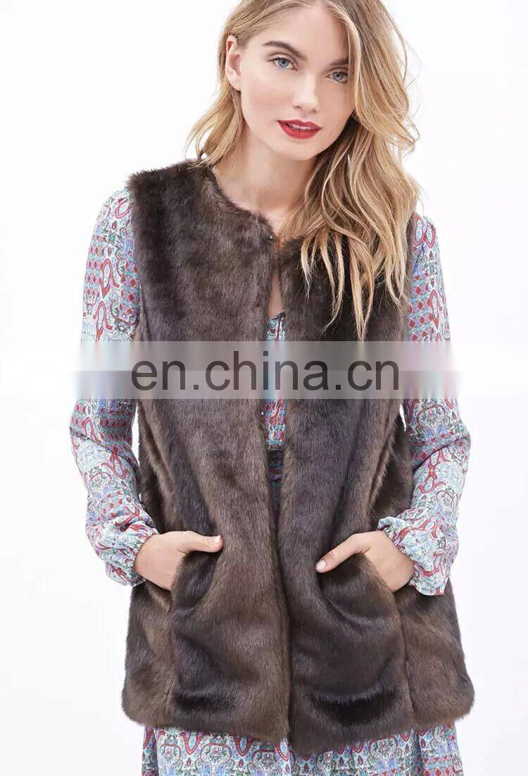 custom lady winter fashion faux animal fur vest waistcoat
