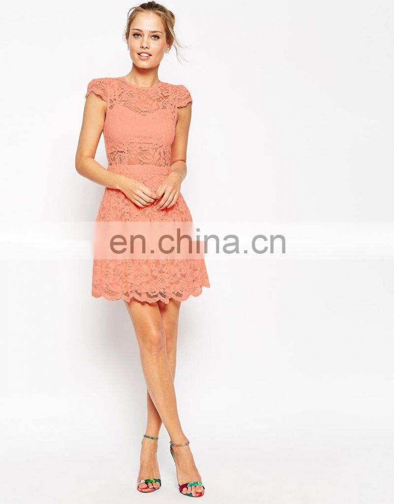 Guangzhou Clothing Wholesale Women Mini Lace Cap Sleeve Fashion Dresses