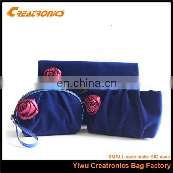 2015 fashion beautiful PU velvet cosmetic bag set