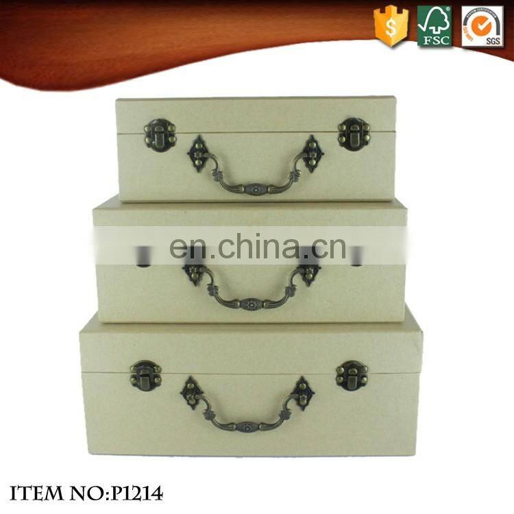 Decorative pure color Kraft Paper Cardboard antique metal handles Suitcase storage box