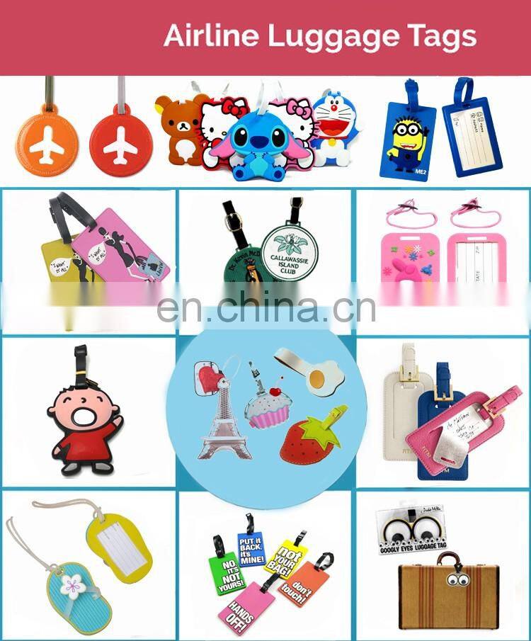 Wholesale zinc alloy custom silicone luggage tag/free printable luggage tag template/sublimation luggage factory