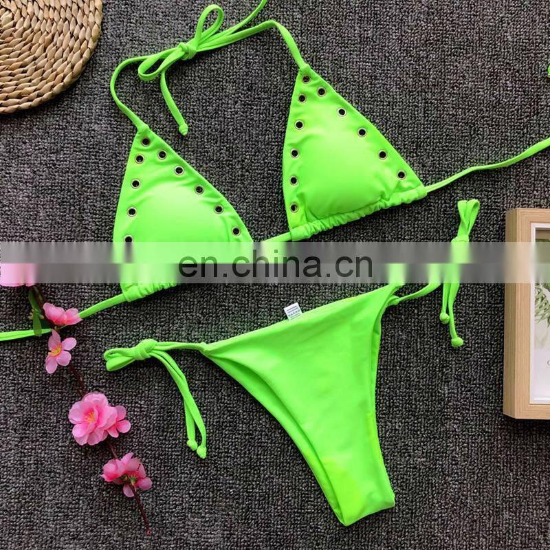 Solid Bikinis Tie Women Swimsuit High Waist Swimwear Bathing Suit Female Beach Swimwear Women's Bandeau Maillot De Bain Femme