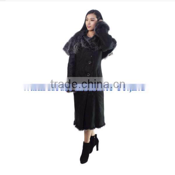 2016 Luxury Fashion Women Shearling Coat with Fur Collar