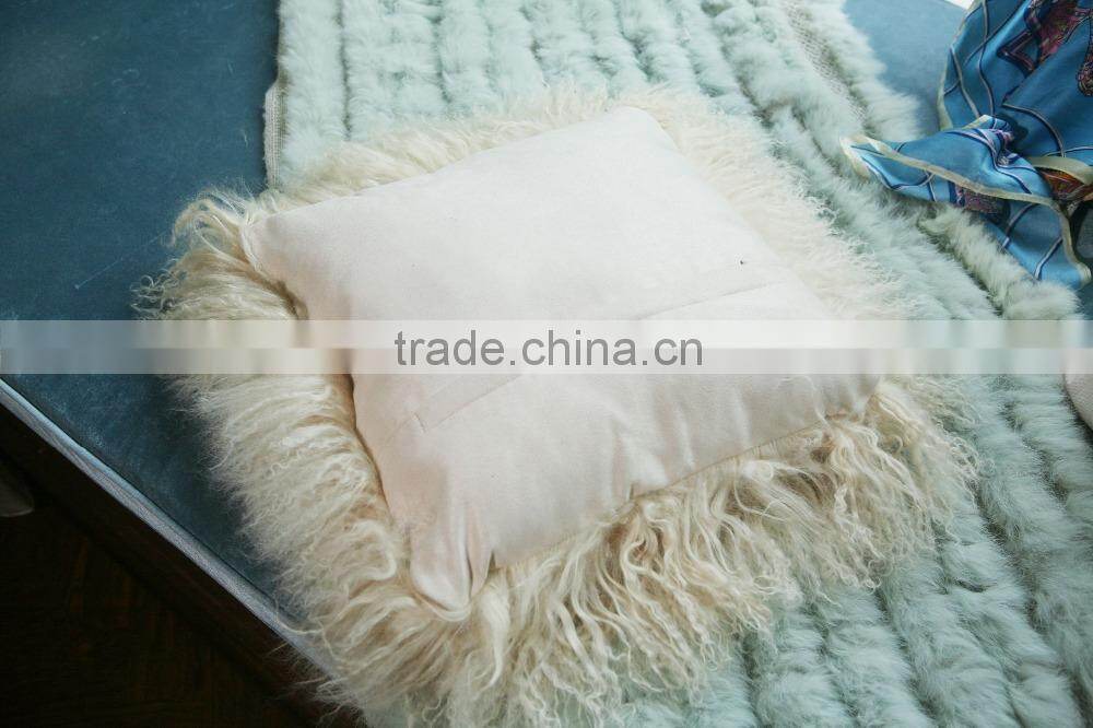 Soft long wool sheepskin throw pillow filling with polyester wadding,sponge