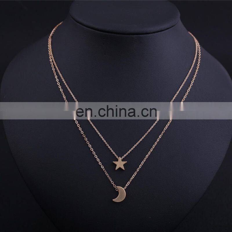 Necklaces for Women Two Layered Chain Moon Star Pendent Women Statement Simple Moon Necklace