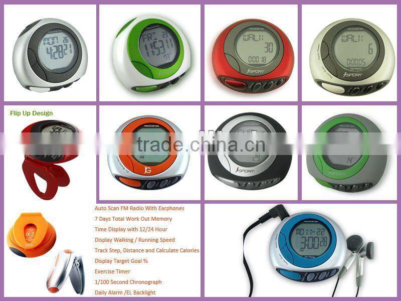 Novelty Flip up design FM radio pedometers