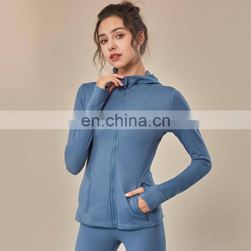 European and American fall/winter hooded sportswear women women's long-sleeved zipper tight-fitting yoga wear
