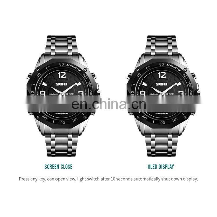 SKMEI 1464 Minimalist Analog Digital Men Business Watches Stainless Steel OLED Display Compass Sports Watch