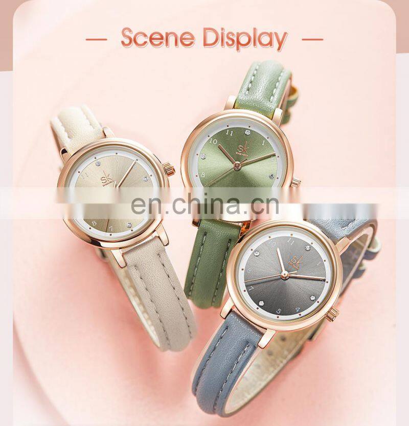 Shengke Classic Sunray Dial Girls Watches K9028 Champagne Simple Style Students Handwatch Small Dial Watches