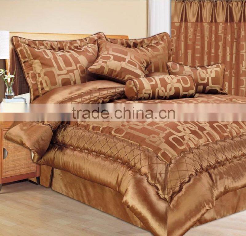7PCS 100% Polyester Luxury Warm Color Jacquard Comforter Set with Matching Curtains