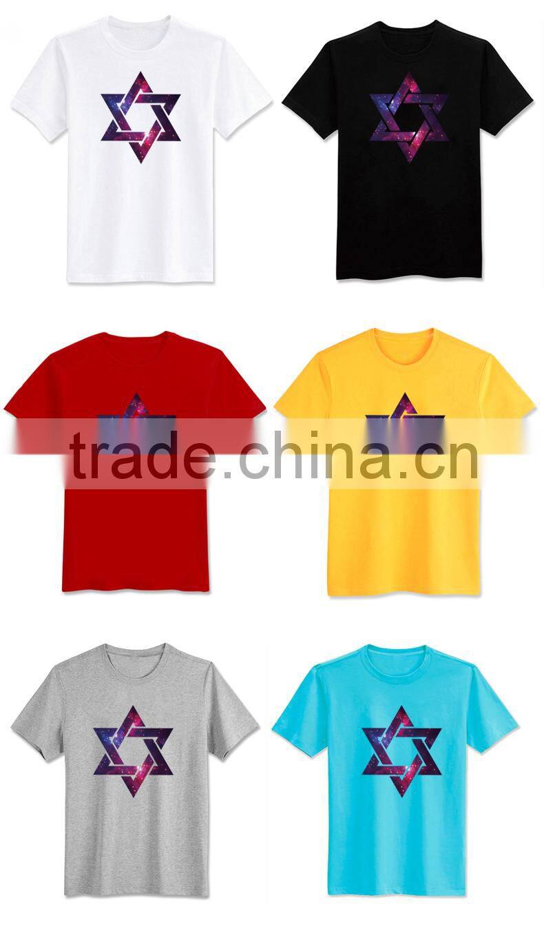 2014 Colorful geometric six-pointed star loose plus size men short sleeve t shirt
