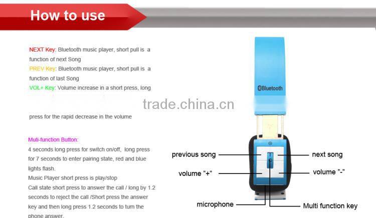 Wholesale Bluetooth Sports Stereo Headset Headphone Mic for smart phones different color