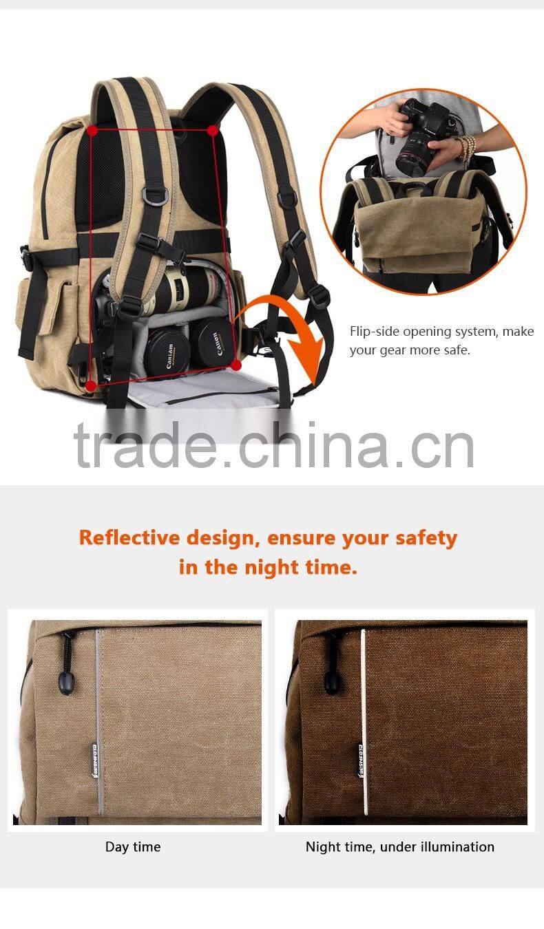 High Quality Durable Canvas Backpack Army Green Rucksack Bag for Camera Laptop