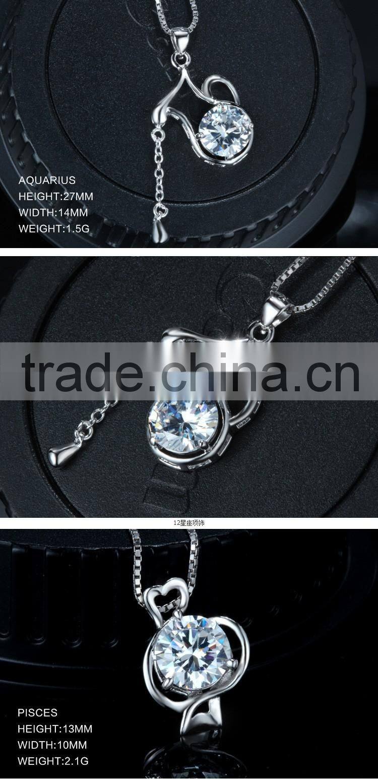 12 constellations 925 Sterling Silver pendant jewelry cubic zircon pendant