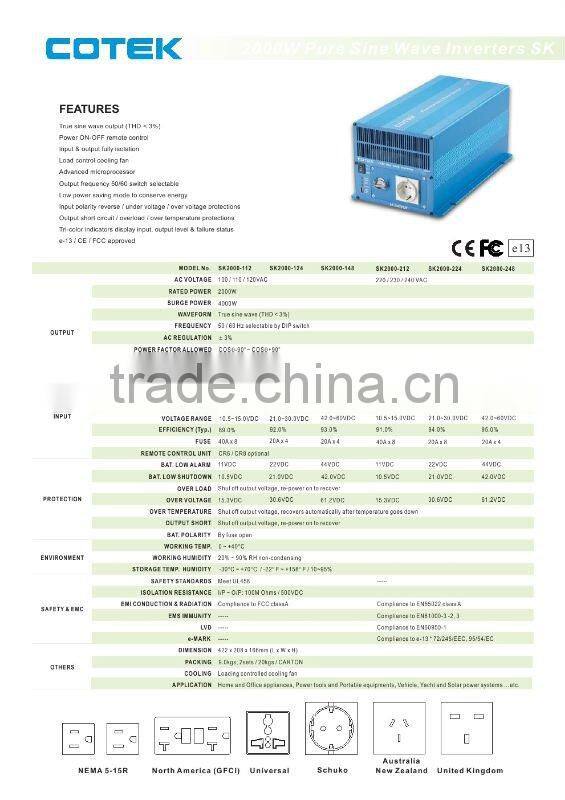 SK2000-224 COTEK 2000w pure sine wave inverters 12V/24V/48V CE FCC