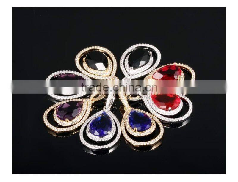 wholesale fashion jewelry in 2016 big blue zircon necklace with charm for love gift