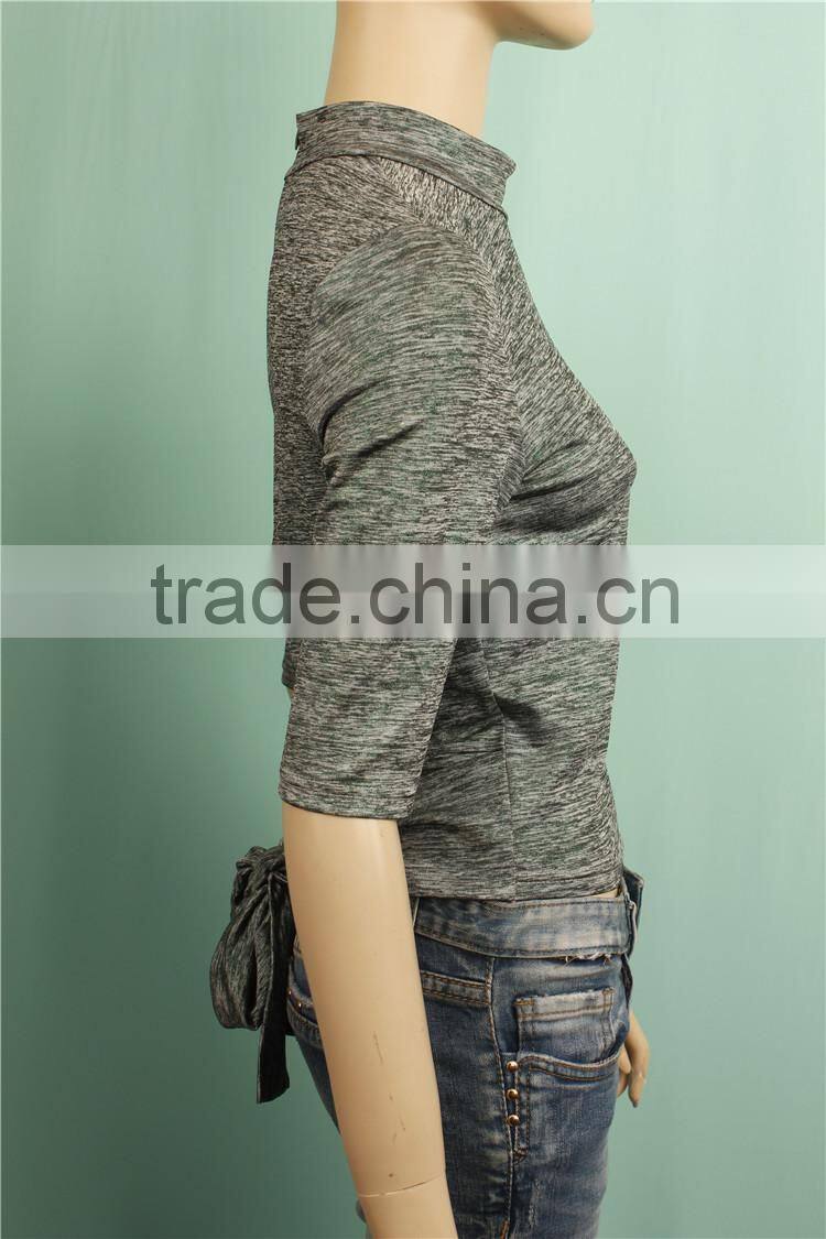 2016 autumn short sleeve high neck ladys knit top