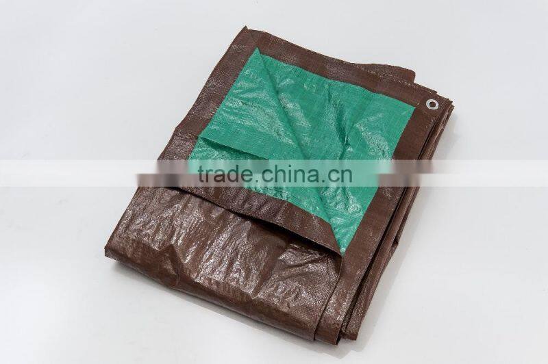 115gsm one side green one side brown color pe tarpaulin &100% new materials PE tarpaulin with nylon rope