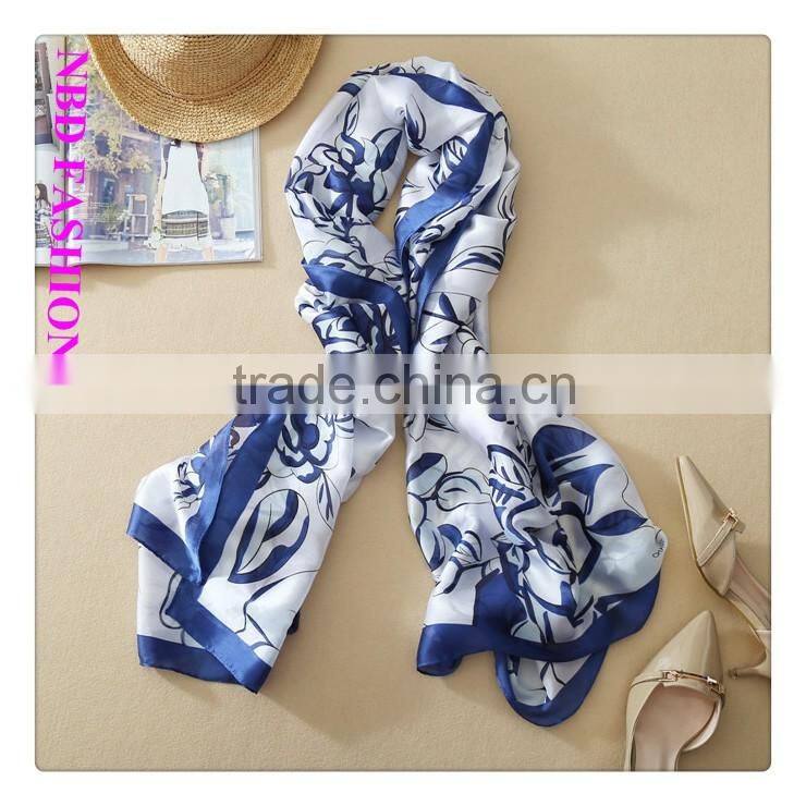 New Arrival Imitated Silk Blue Camellia Scarves and Beach shawls