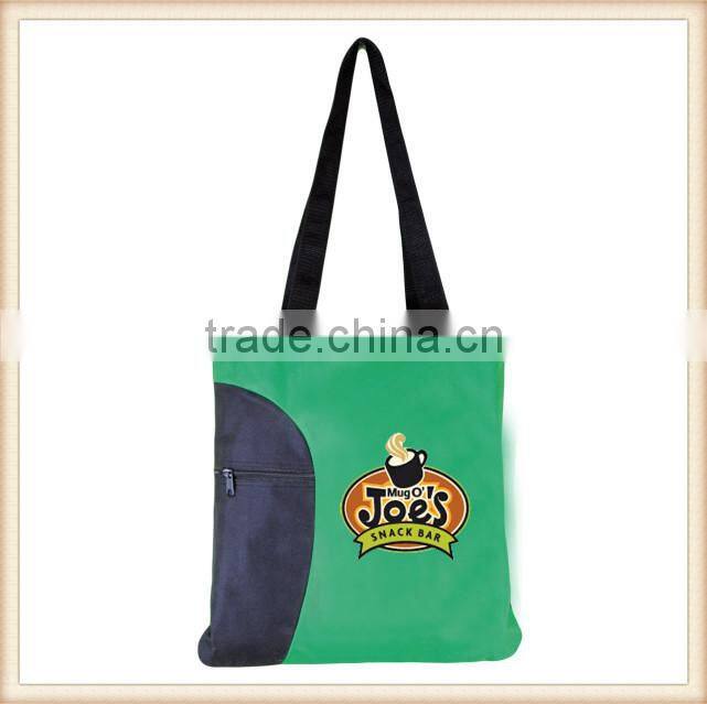 Reusable 600D polyester Shopping tote Bag with front zipper pocket