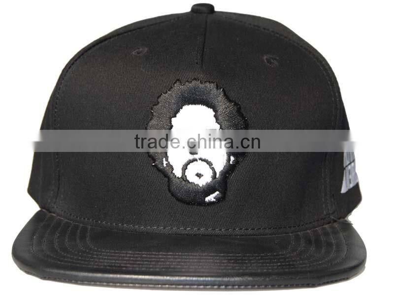 fashion hot sell 100% cotton 5panel leather brim hip-hop strapback cap