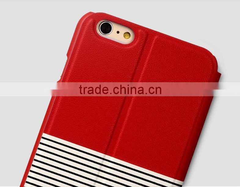 Striped Pattern Design Mobile Phone Case Assorted colours Standing Leather Case For iPhone 6
