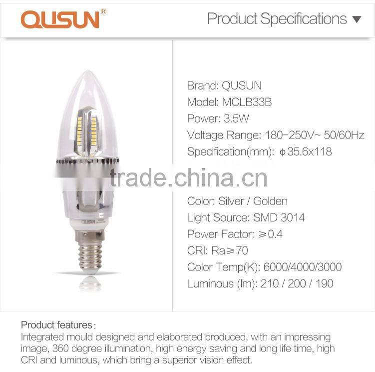 QUSUN LED Candle Light 3.5W Clear Finish LED candle light