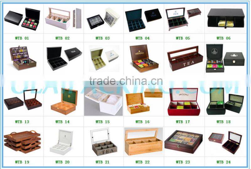 wooden tea box container glass lid with divisions