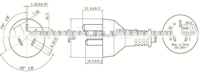 IRAM approved Power Cord with IEC C13 right angel end