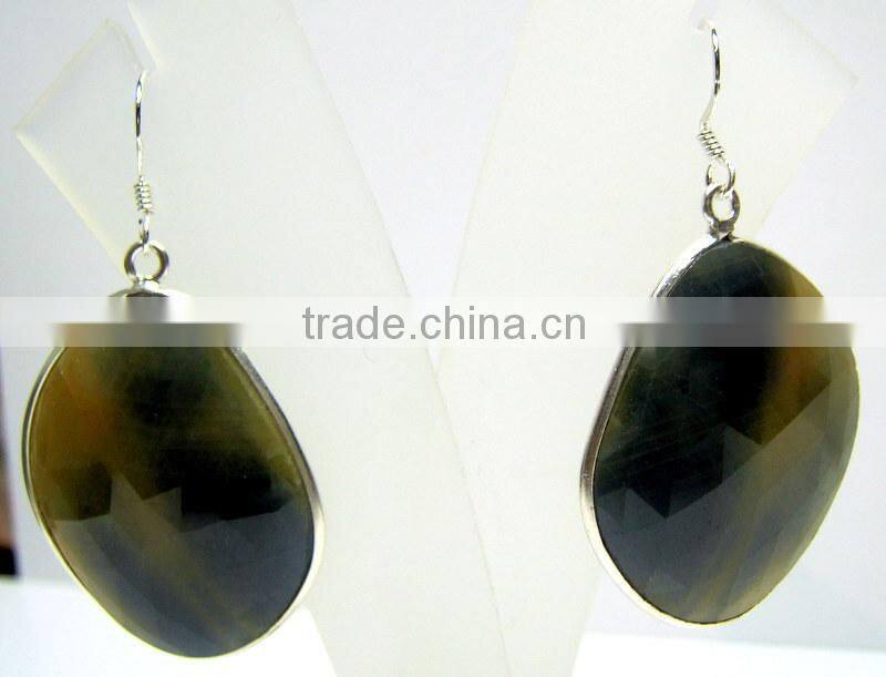 Multi Sapphire Tumble Natural Gemstones Earrings, 925 Solid Sterling Silver Earrings, Designer Facet Gemstone Dangle Earrings