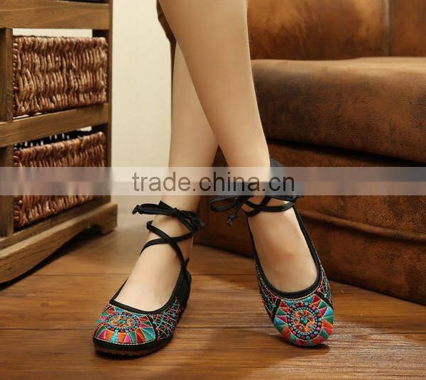 plus size New Fashion Women's Shoes Old Peking Flats,Ladies Embroidery Soft Sole Lace-Up Casual Shoes zapatos mujer