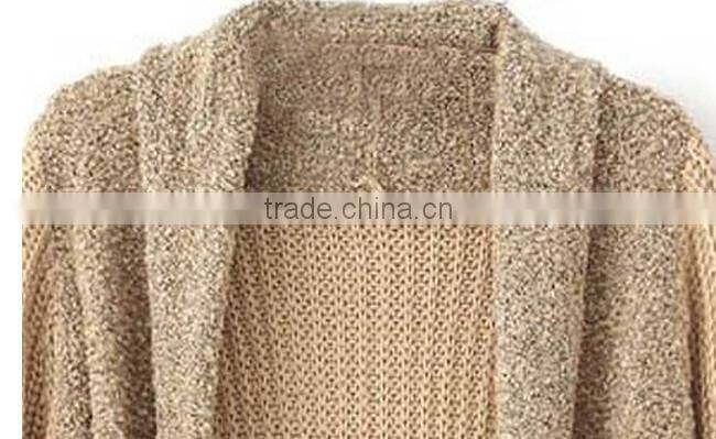 Women's Khaki Long Sleeve Loose 7GG knitted Cardigan Sweater