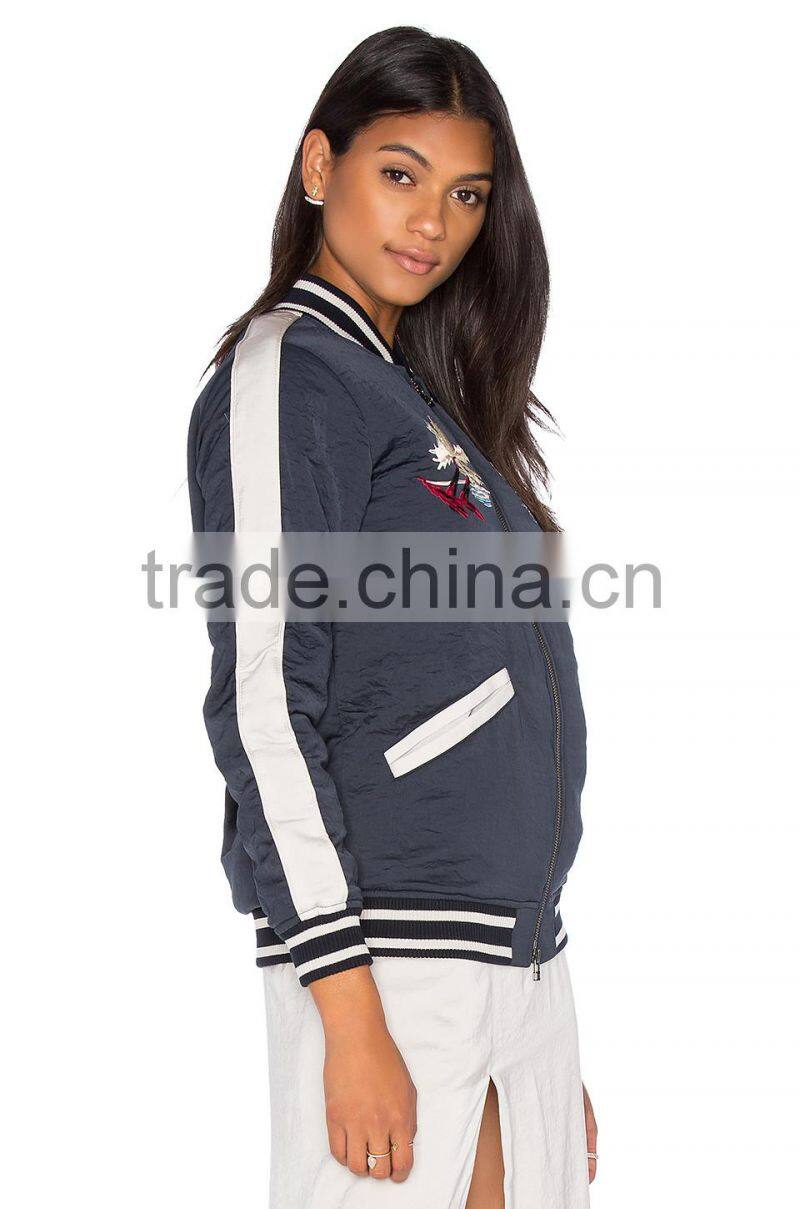 Hot sell ladies apparel custom embroidered bomber jackets fashion apparel factory China