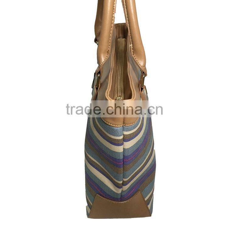 2016 New Design strong canvas indian tote bag with leather fashion women bags handbag wholesale