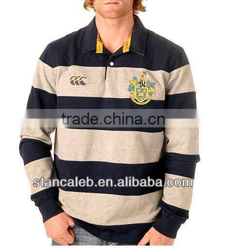 black and white color men's designed long sleeves rugby jerseys