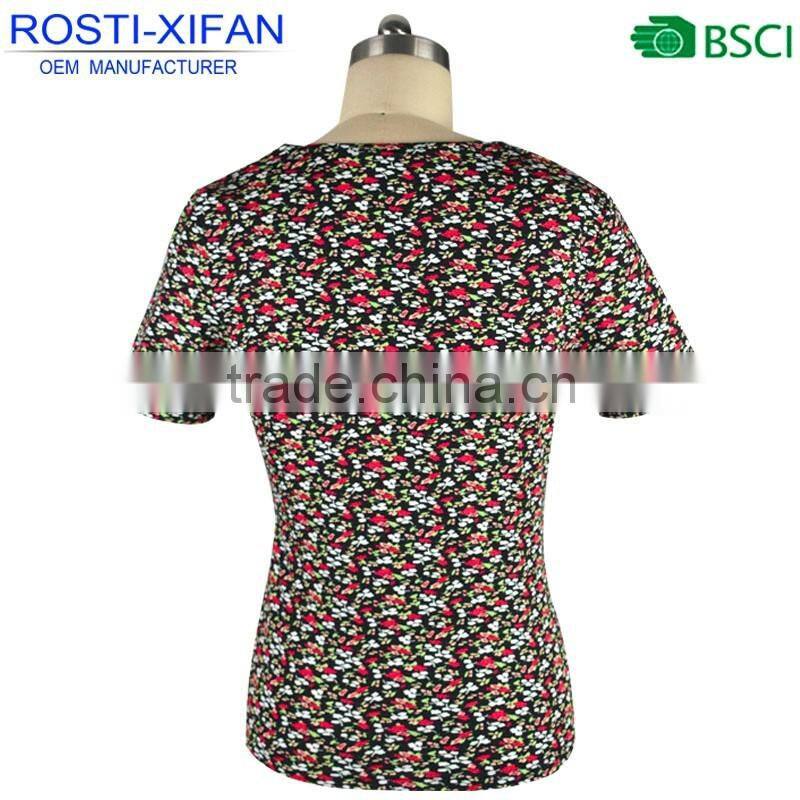 Women Flower Printed Soft Shell Slim Fit T Shirt Summer TOP