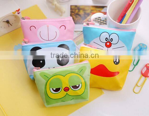 Hot sale fashion PU leather Zipper cartoon animal printing pouch wallet fancy promotional gift plastic handbag euro coin purse