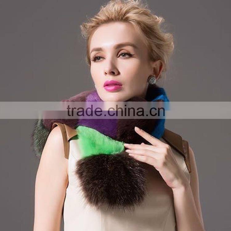 New Product Fashion Women Winter Contrast Color Rabbit Fur Scarf with Raccoon Fur Scarf Neckerchief